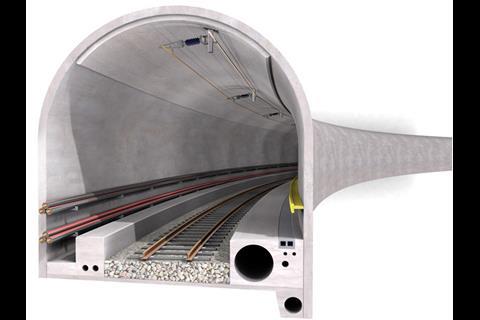 Trains would share the 8·3 km tunnel with high voltage transmission cables.